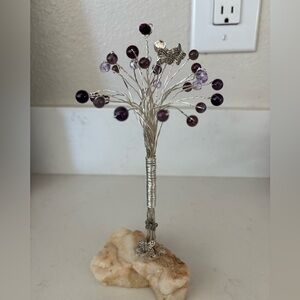 Handmade Wire Tree Sculpture with Amethyst Beads